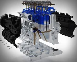 Integrated manufacturing of automotive engine components using 3D printing to reduce weight by 21% and improve powertrain efficiency for mature modern products